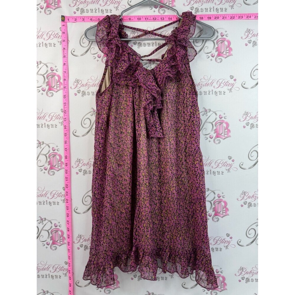 Hot and delicious dress ruffles cheetah leopard Purple Ruffle-Trim Midi Dress